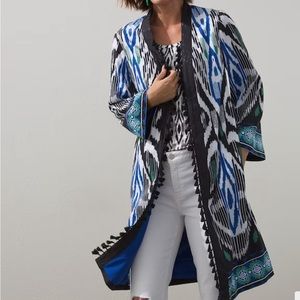 Chicos Bordered Tassel Ikat Kimono